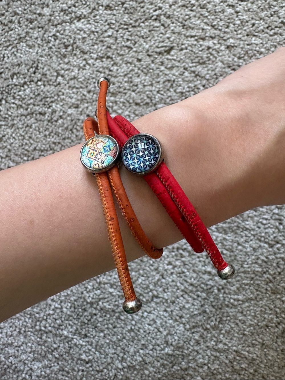 Orange and Red Decorative Cork Wrap Bracelets - Unbranded